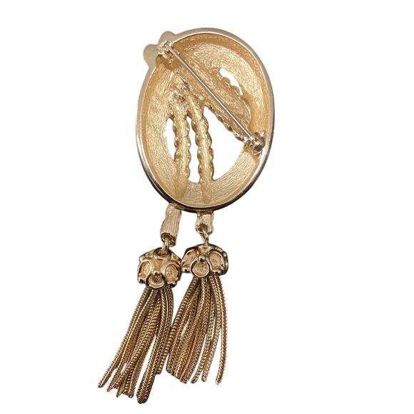 Gorgeous Vintage Christian Dior Brooch Gold-Tone Oval Shape With Rope Design - Picture 3 of 6